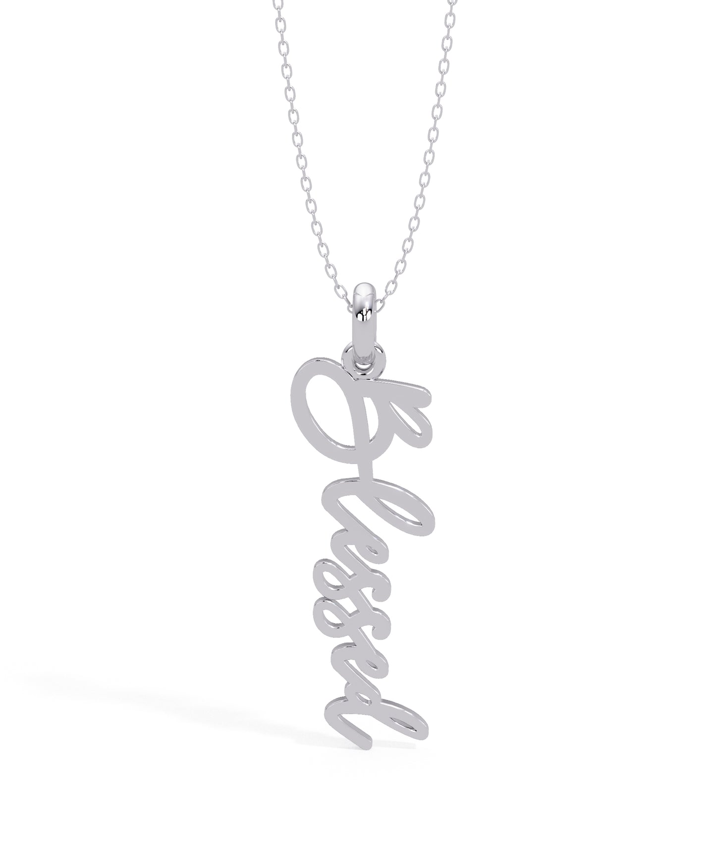 14k White Gold Blessed Script Necklace