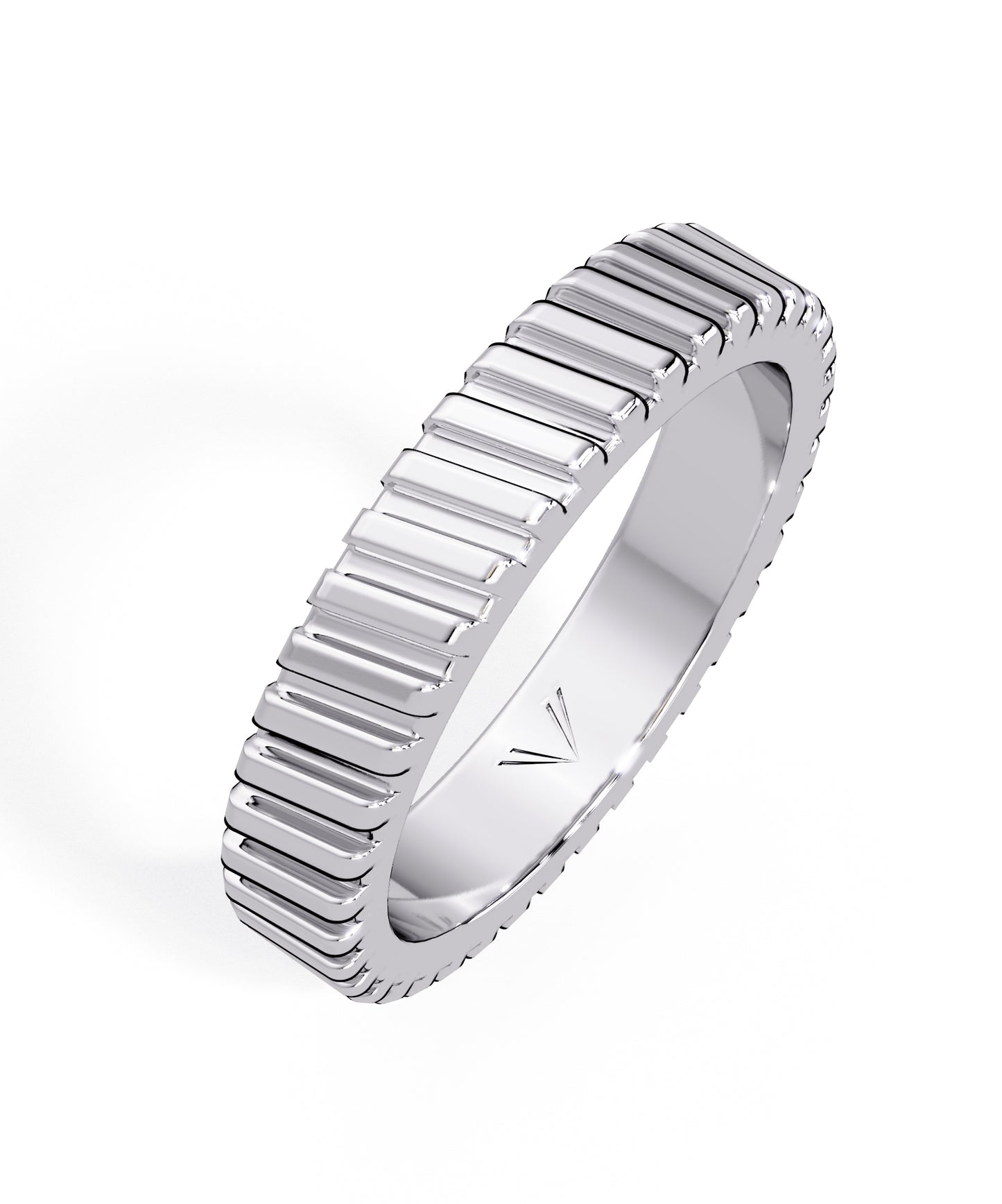 14k White Gold 3.6mm Striped Band