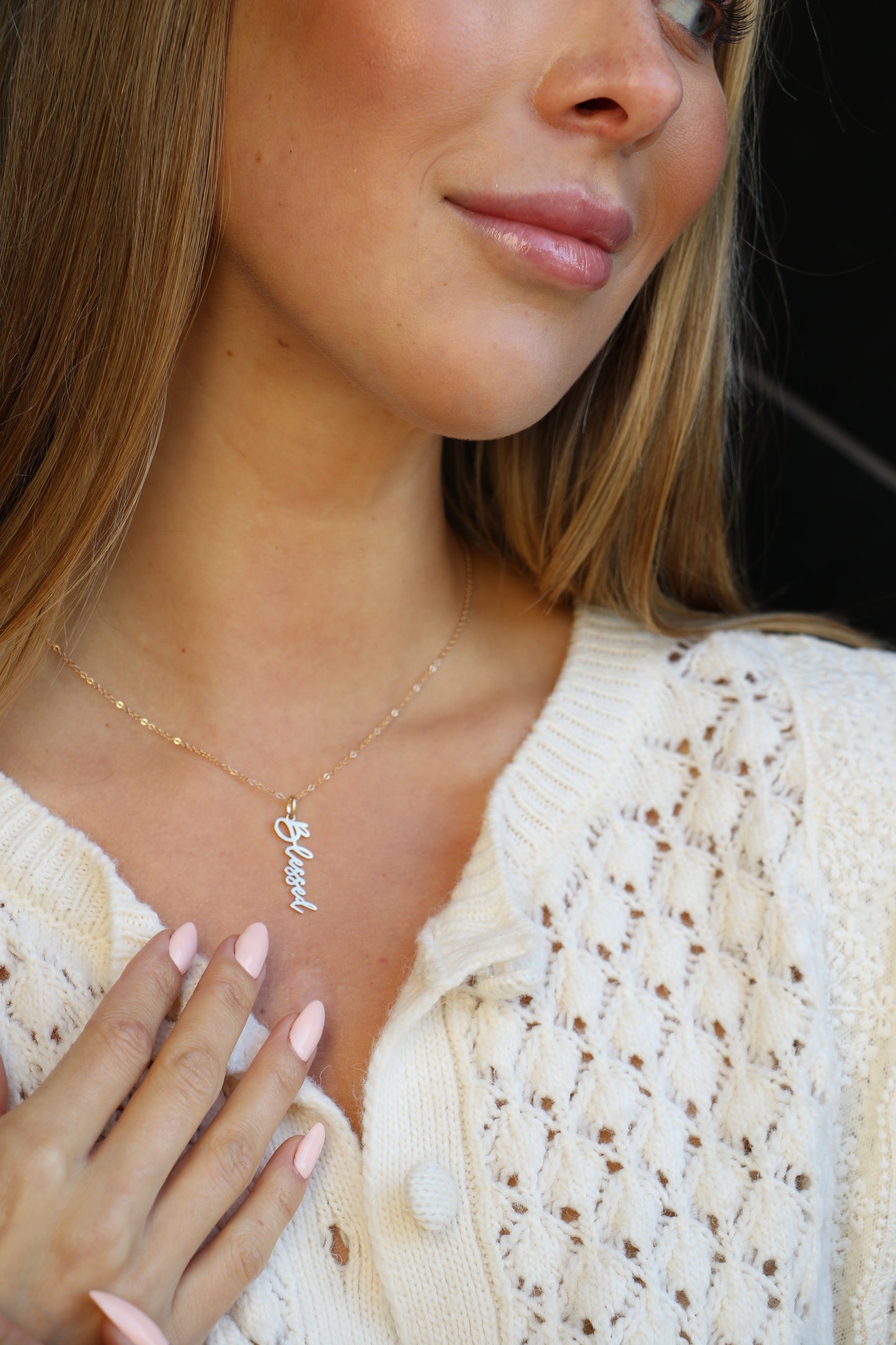 14k Yellow Gold Blessed Script Necklace