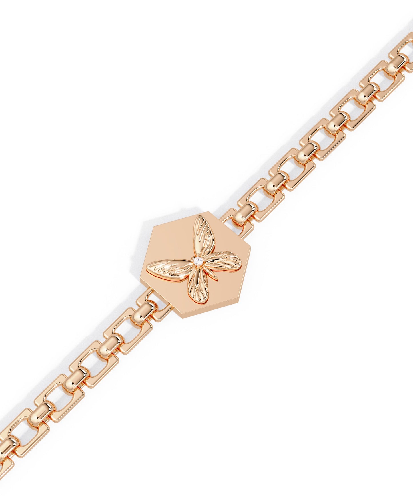 14k Rose Gold Hexagon Butterfly Bracelet