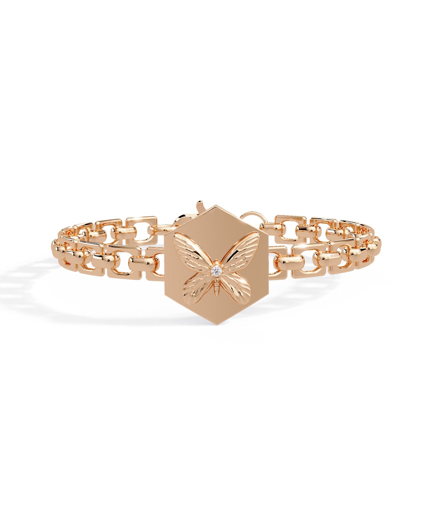 14k Rose Gold Hexagon Butterfly Bracelet
