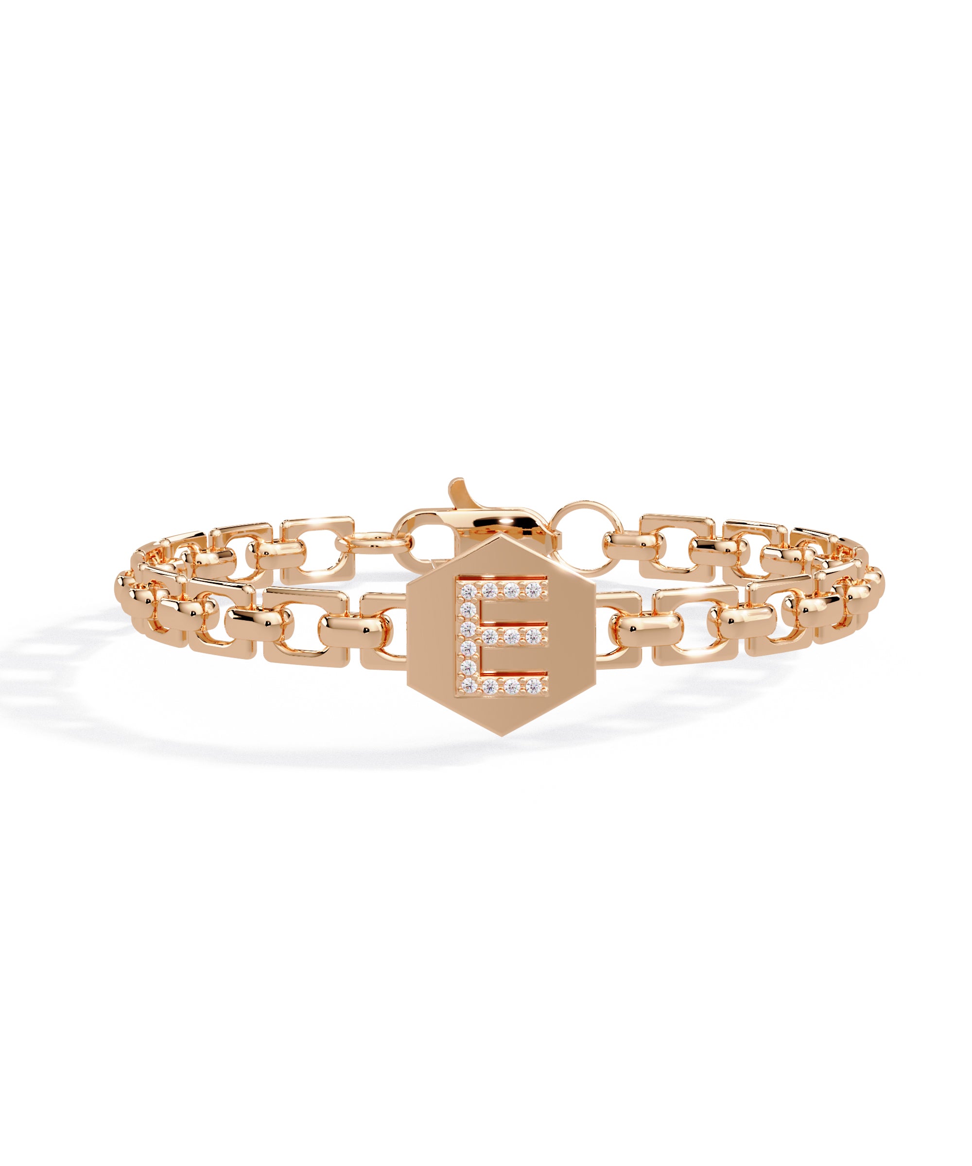 14k Rose Gold Small Initial Chain Bracelet