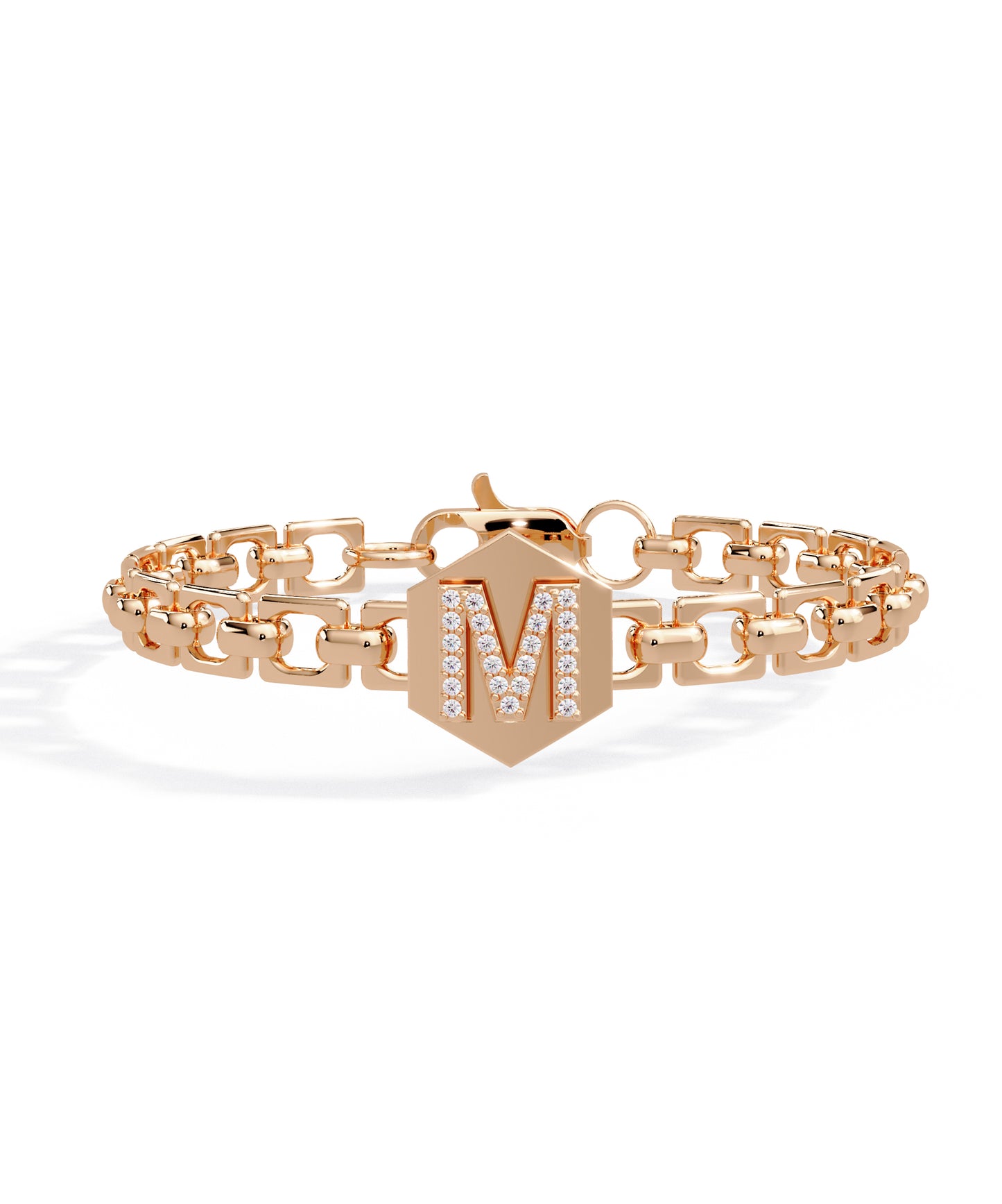 14k Rose Gold Small Initial Chain Bracelet