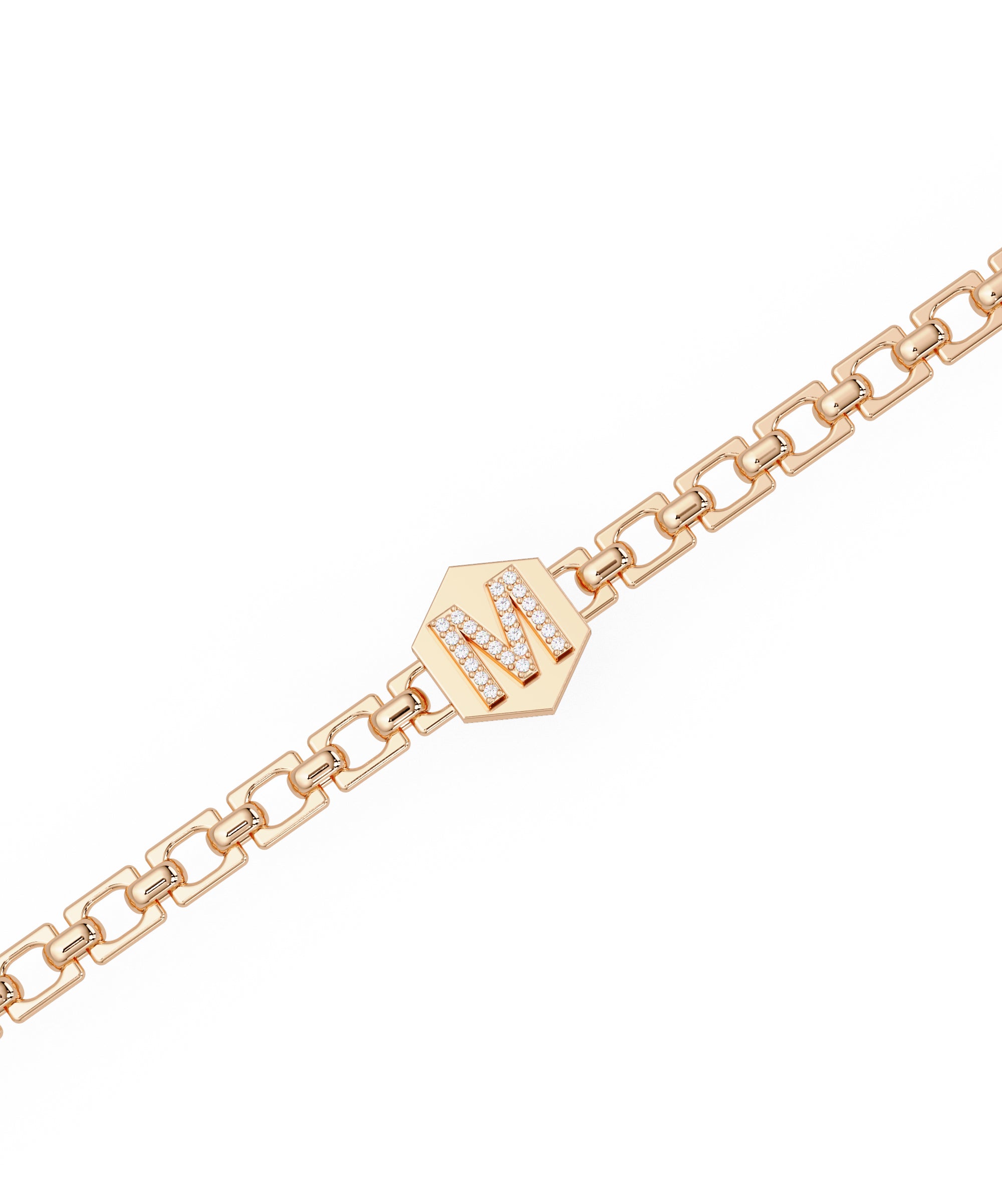 14k Rose Gold Small Initial Chain Bracelet