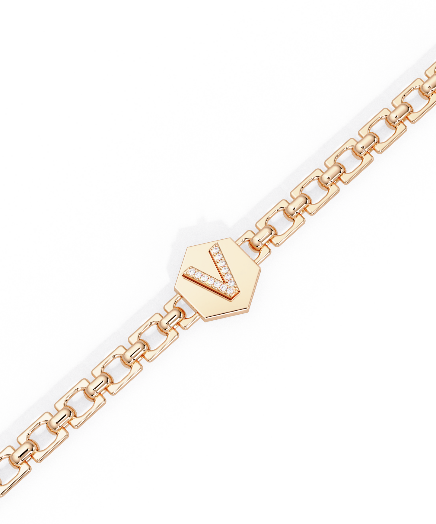 14k Rose Gold Small Initial Chain Bracelet