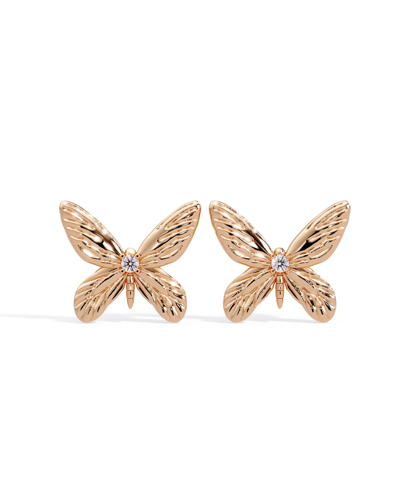 14k Rose Gold Tiny Butterfly Diamond Studs