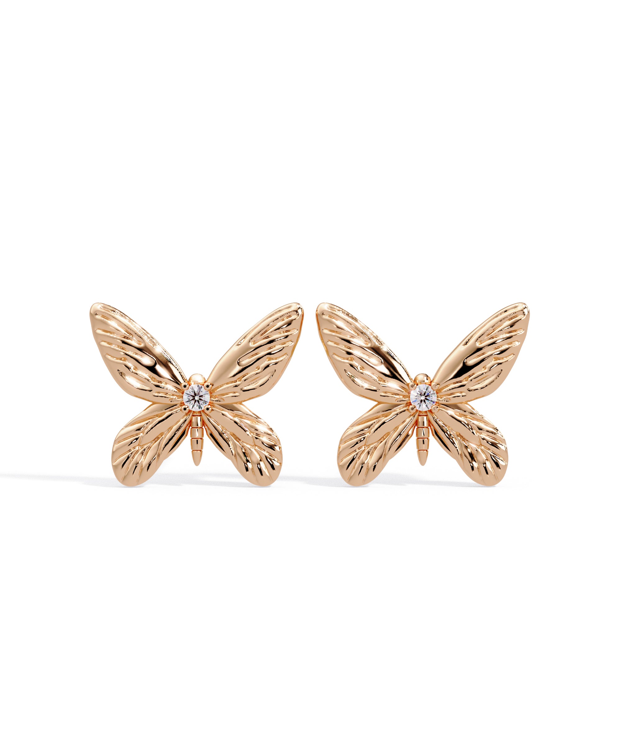 Tiny Butterfly Diamond Studs in 14k Rose Gold