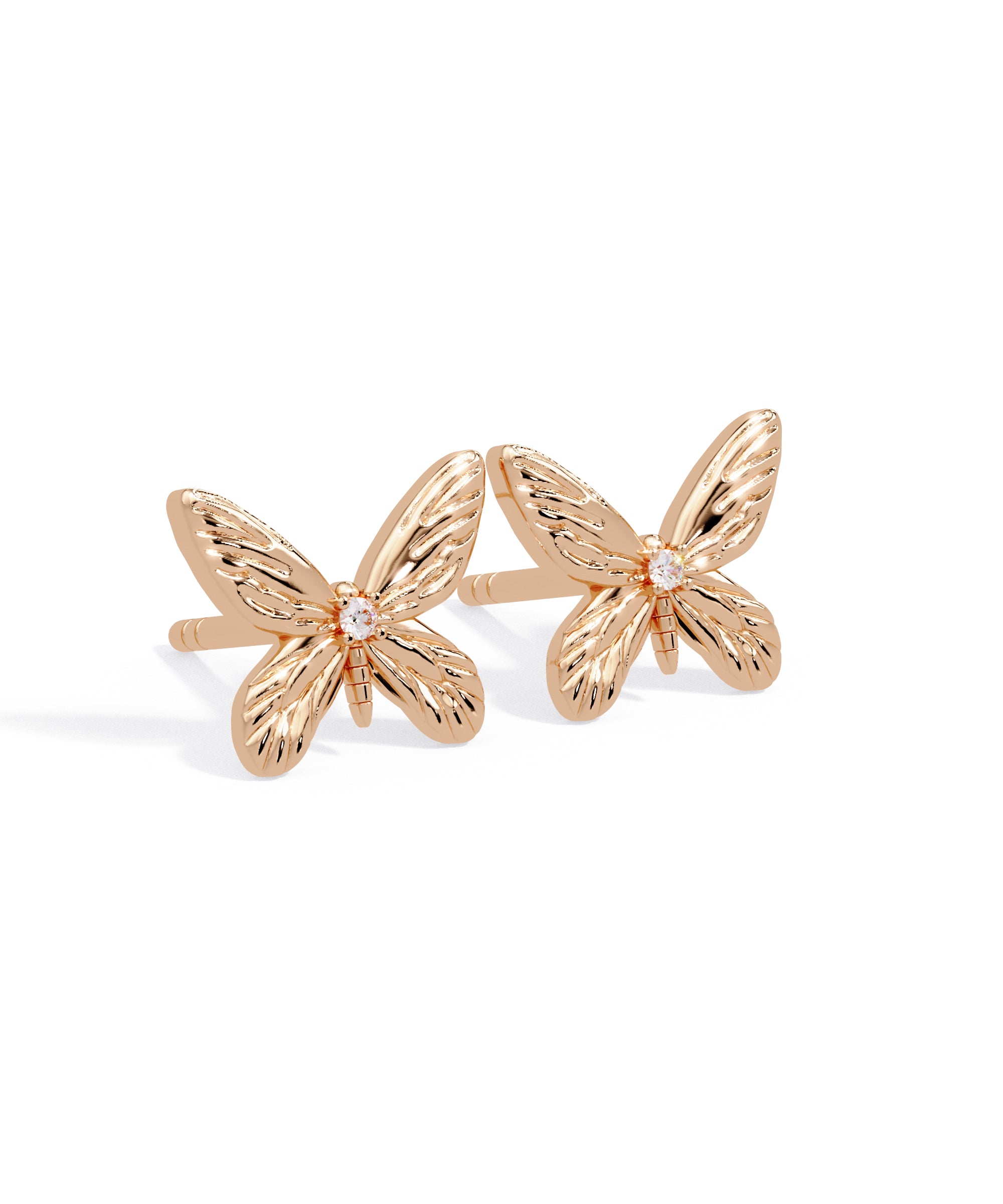 Tiny Butterfly Diamond Studs in 14k Rose Gold