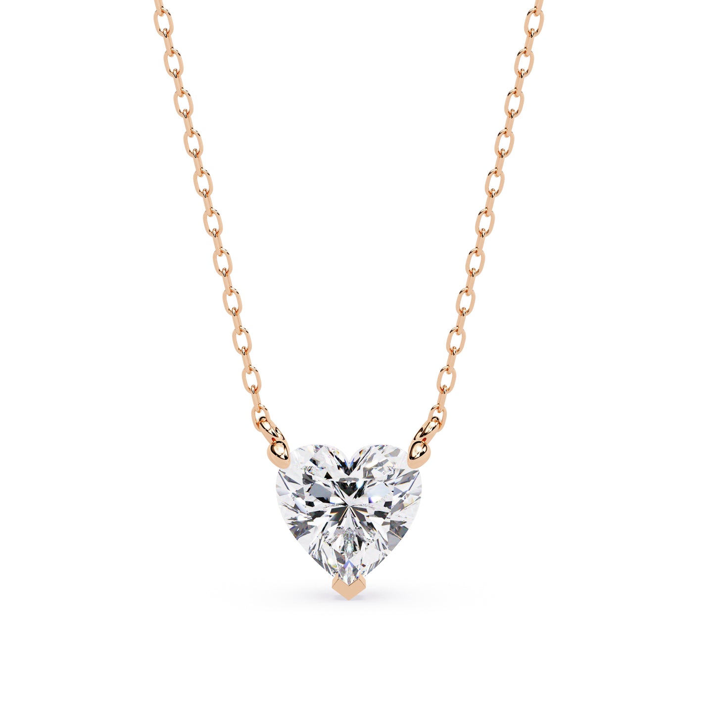 14K Rose Gold Solitaire Diamond Heart Necklace 1ct
