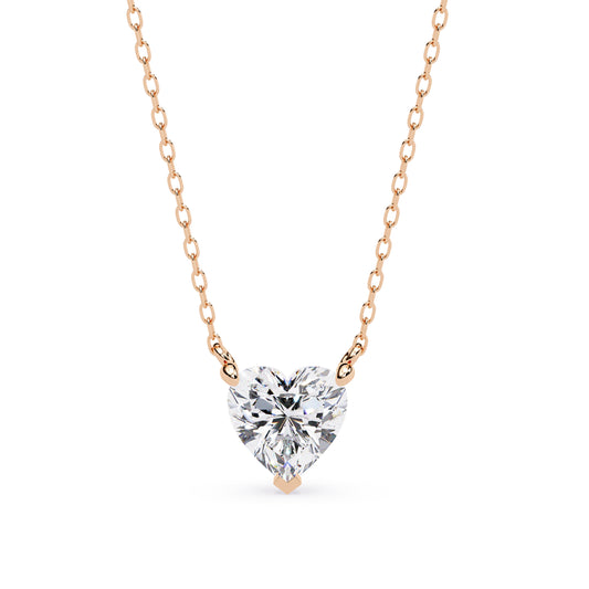 14K Rose Gold Solitaire Diamond Heart Necklace 1ct