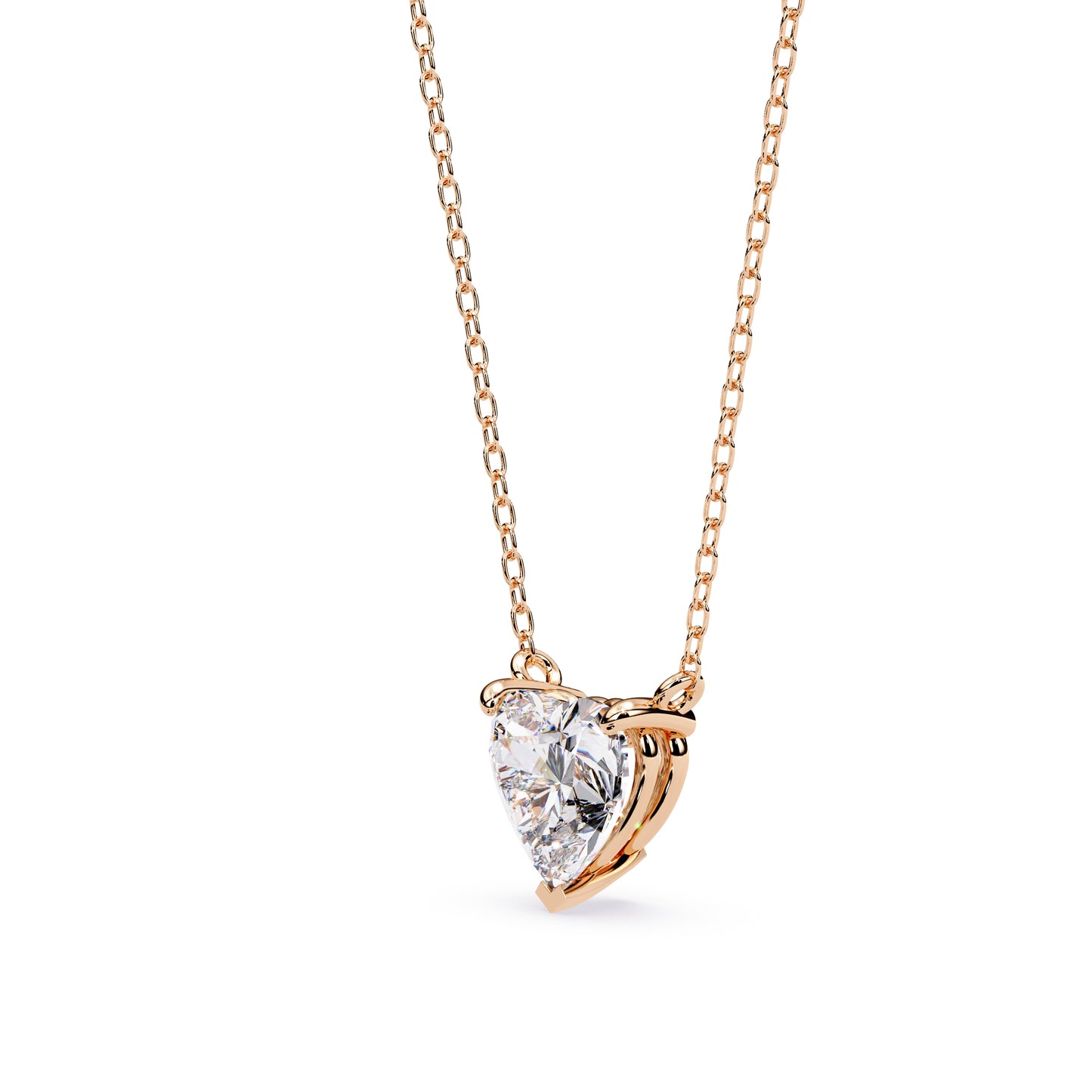 14K Rose Gold Solitaire Diamond Heart Necklace 1ct