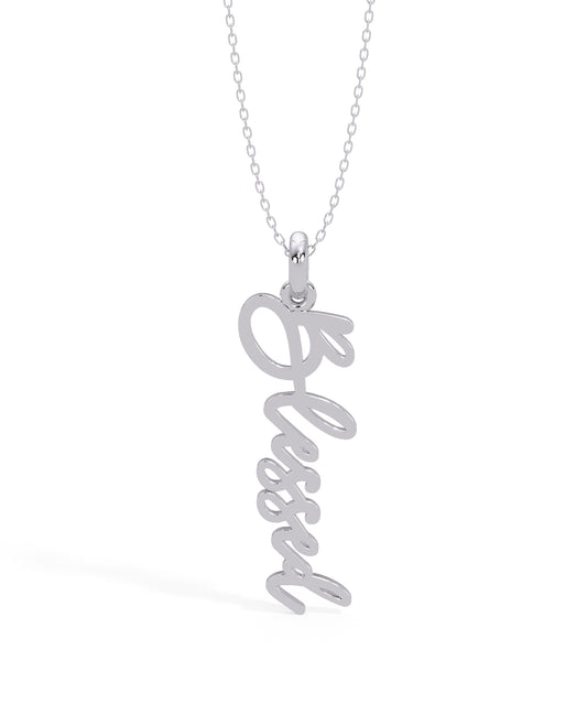 14k White Gold Blessed Script Necklace