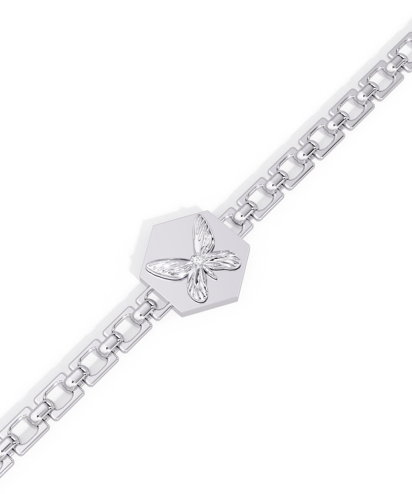 14k White Gold Hexagon Butterfly Bracelet
