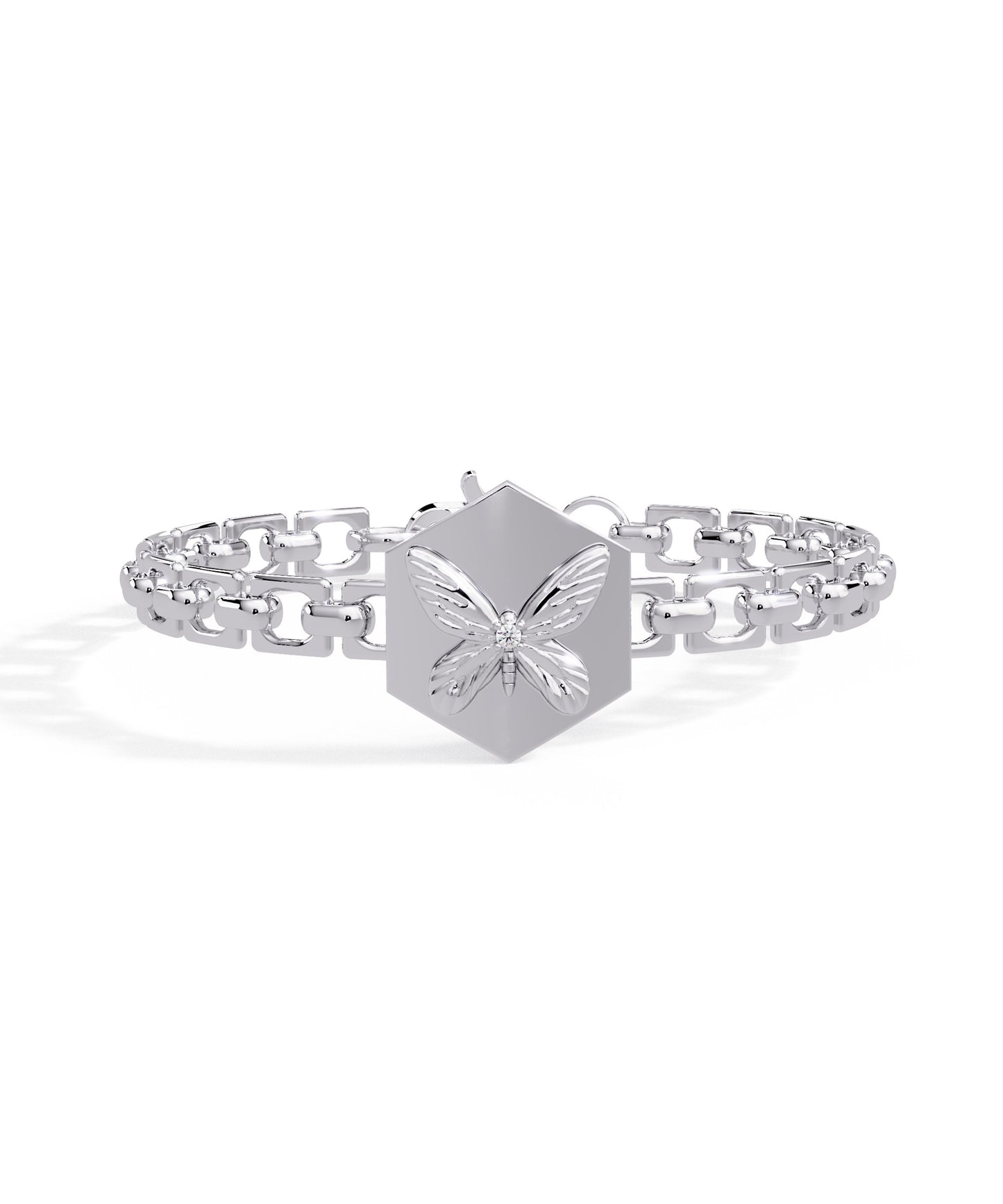 14k White Gold Hexagon Butterfly Bracelet