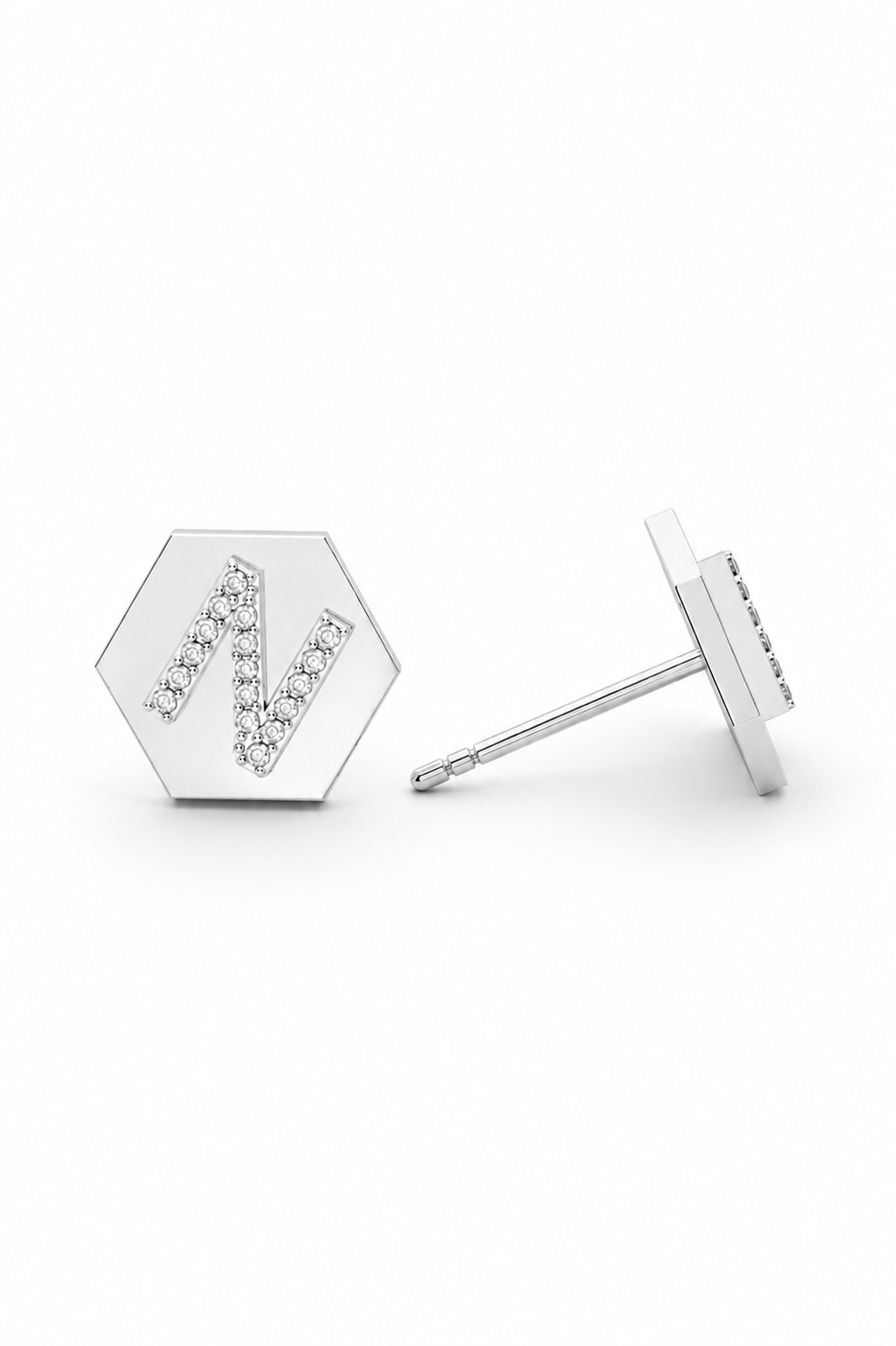 14k gold hexagon initial stud earrings