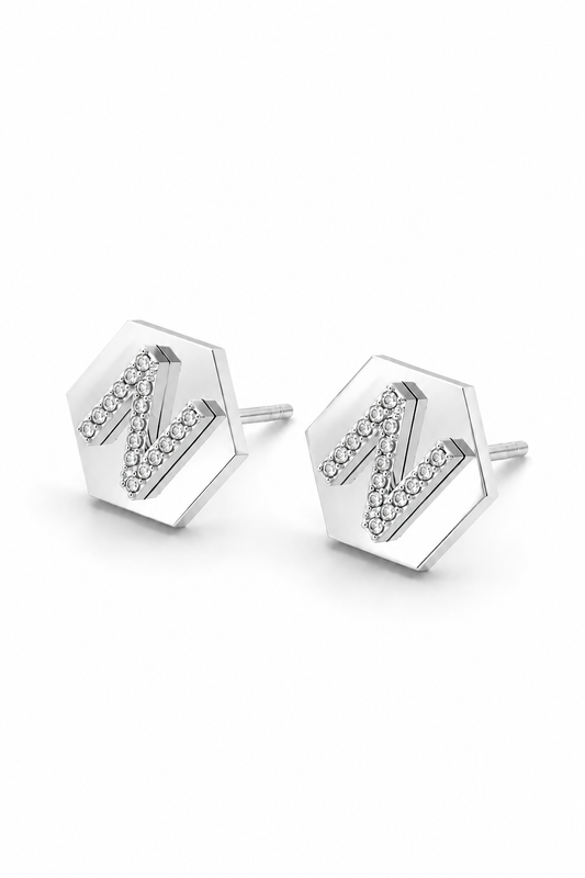 14k gold hexagon initial stud earrings