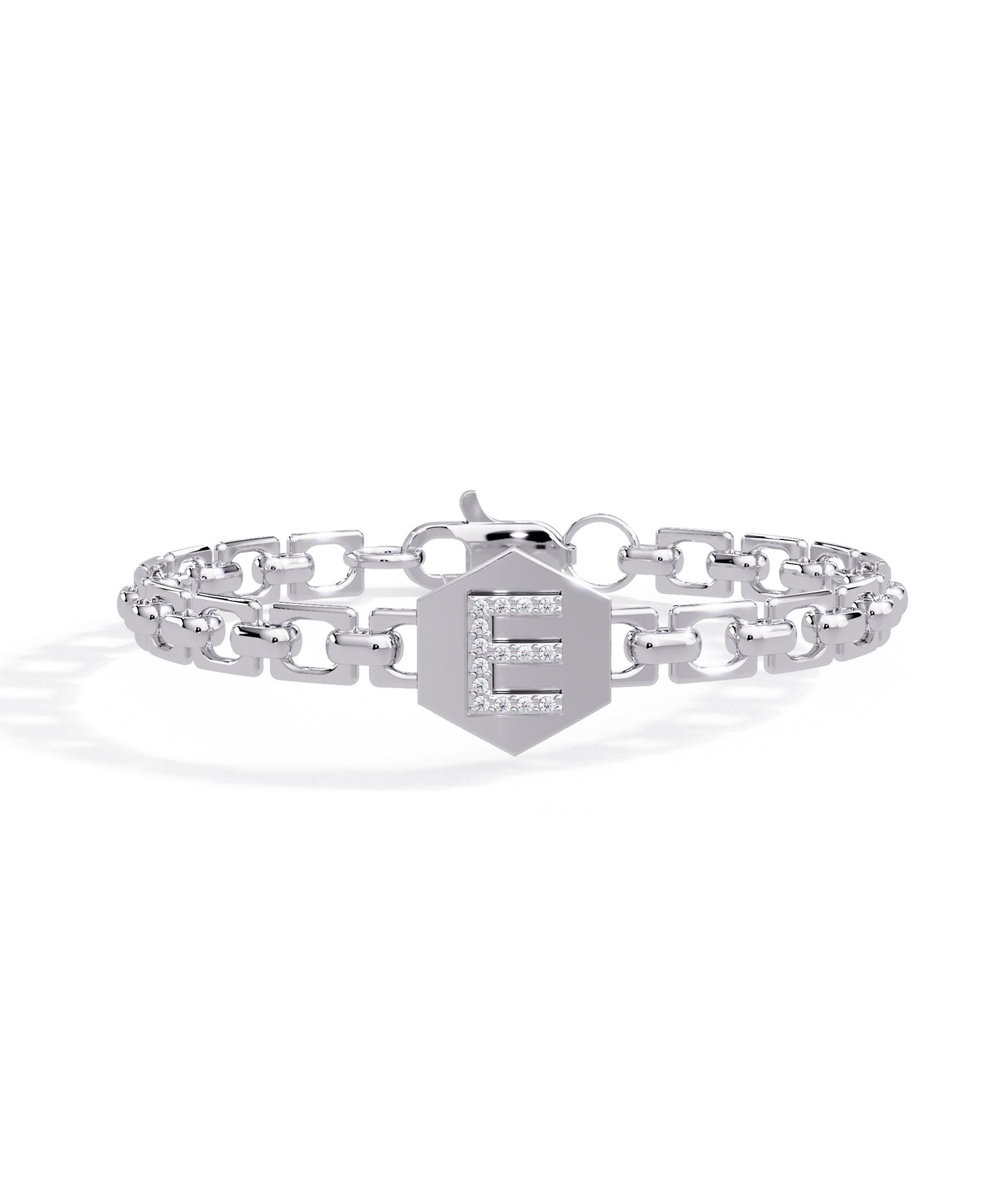 14k White Gold Small Initial Chain Bracelet