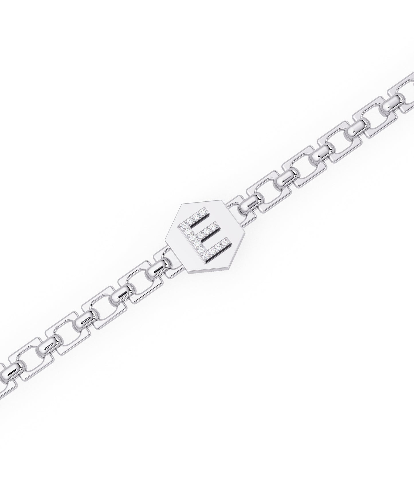 14k White Gold Small Initial Chain Bracelet