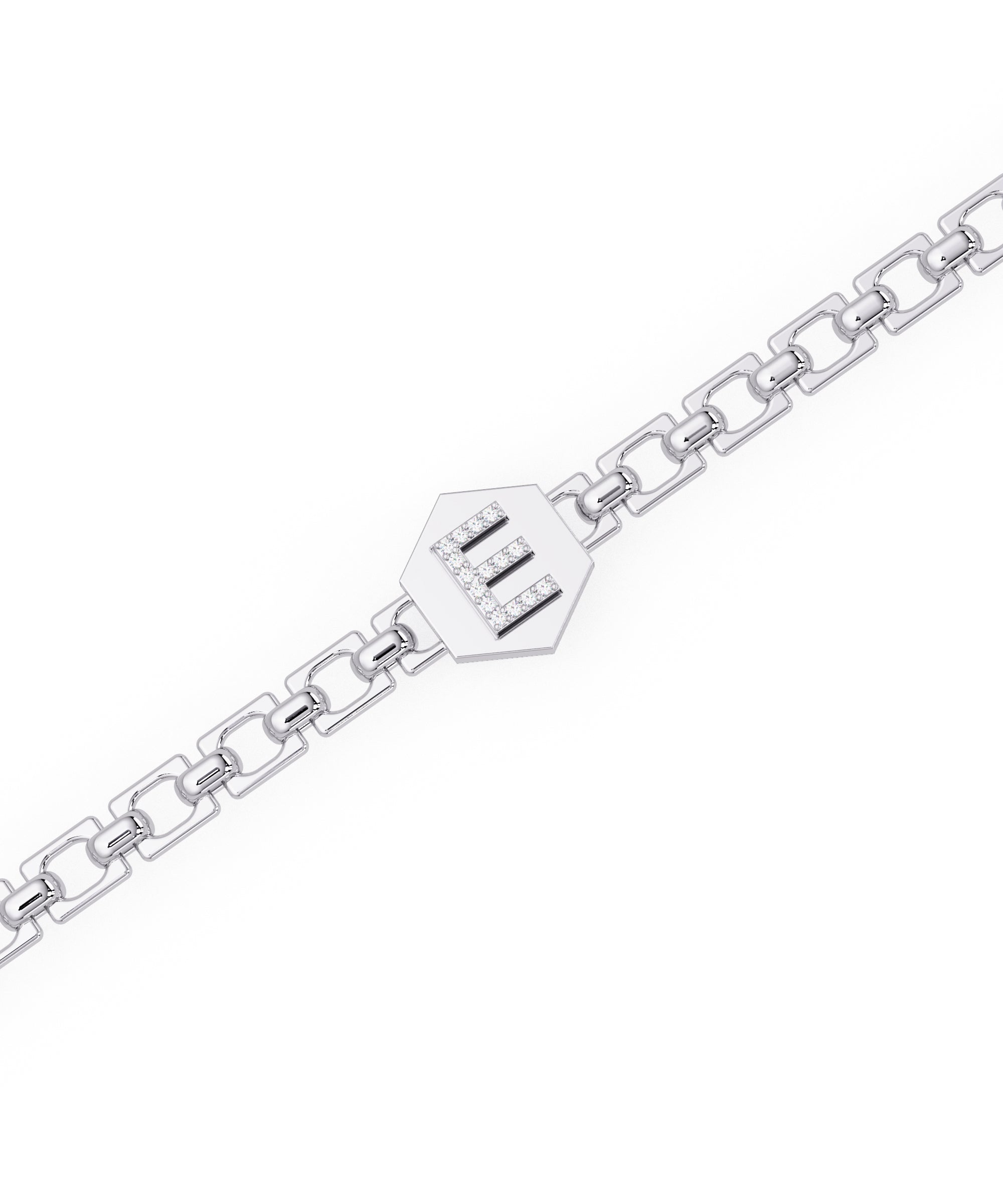 14k White Gold Small Initial Chain Bracelet