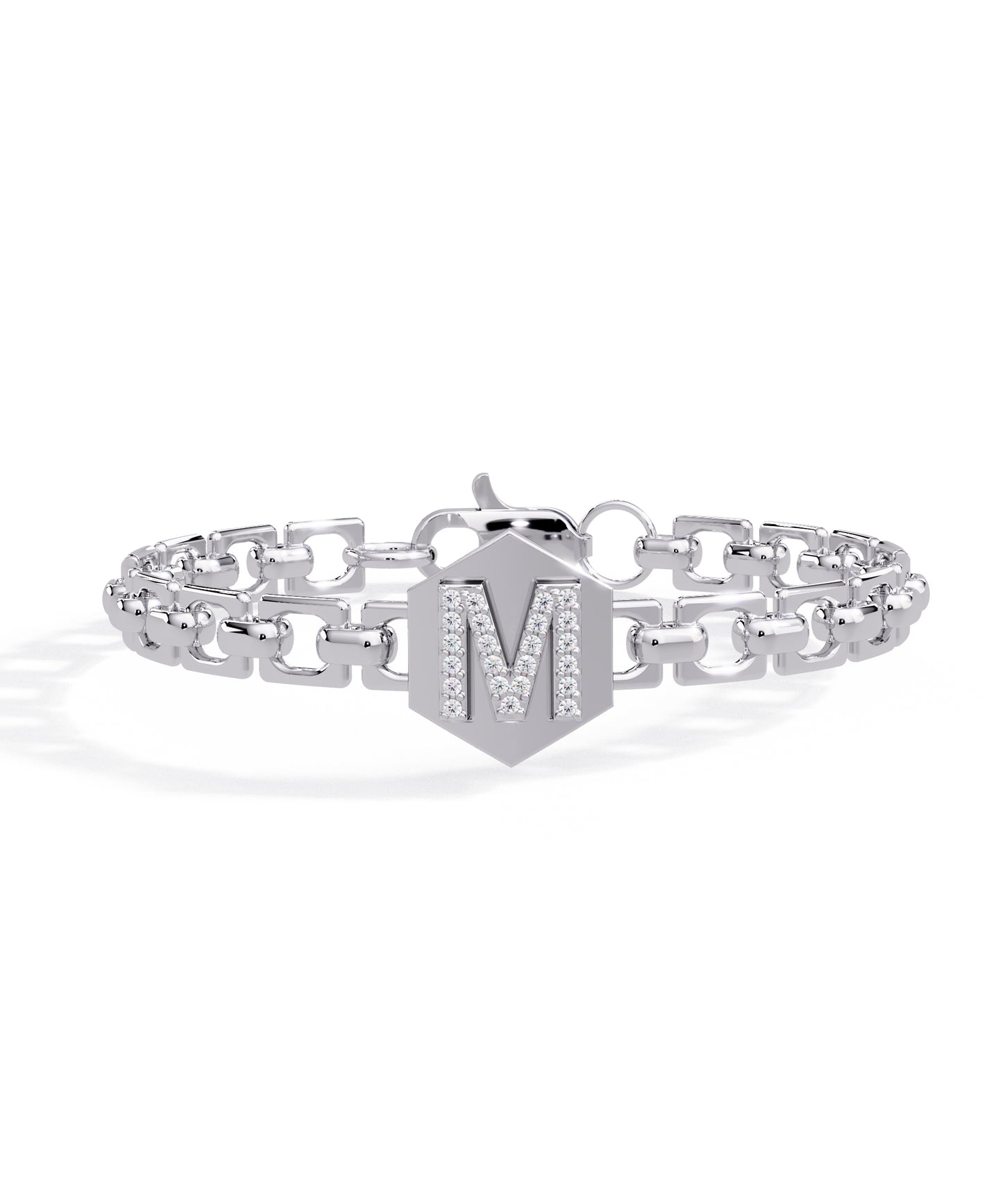 14k White Gold Small Initial Chain Bracelet