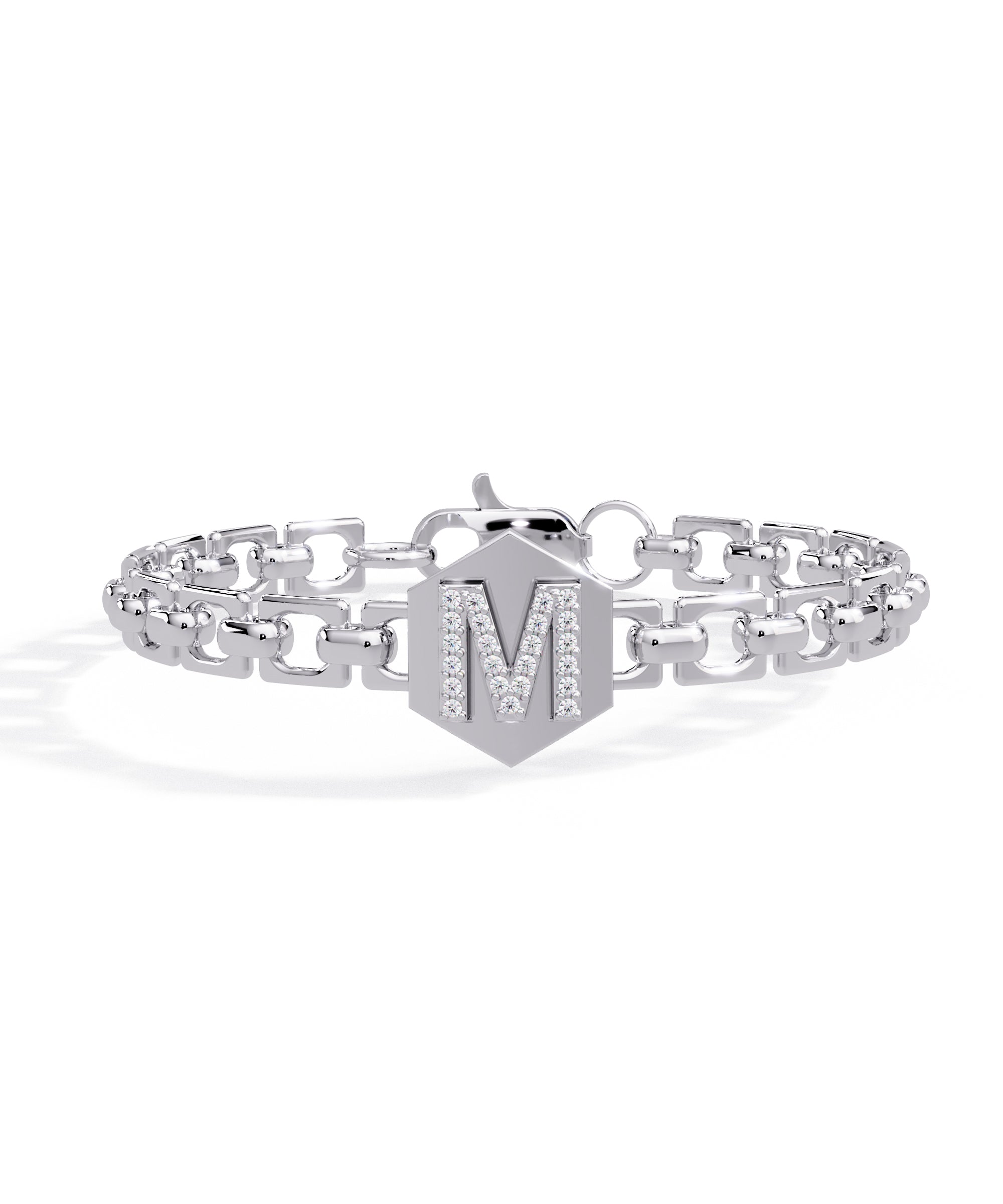 14k White Gold Small Initial Chain Bracelet
