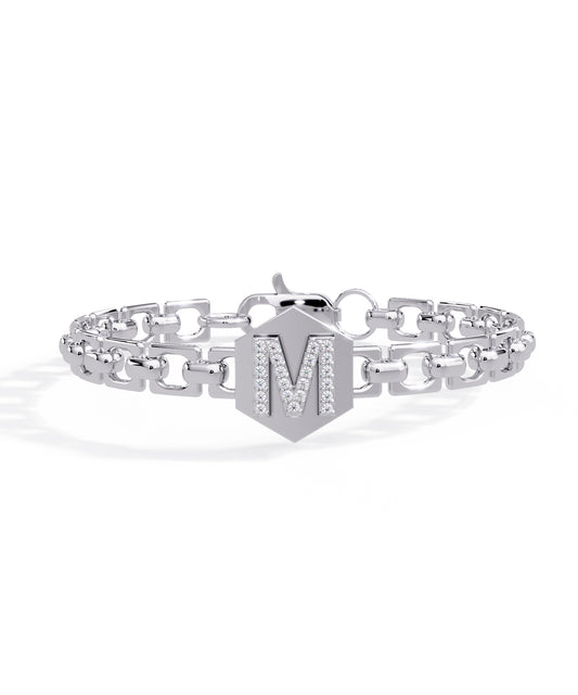 14k White Gold Small Initial Chain Bracelet