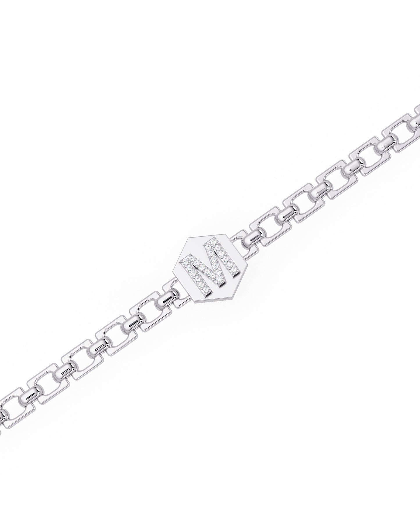 14k White Gold Small Initial Chain Bracelet