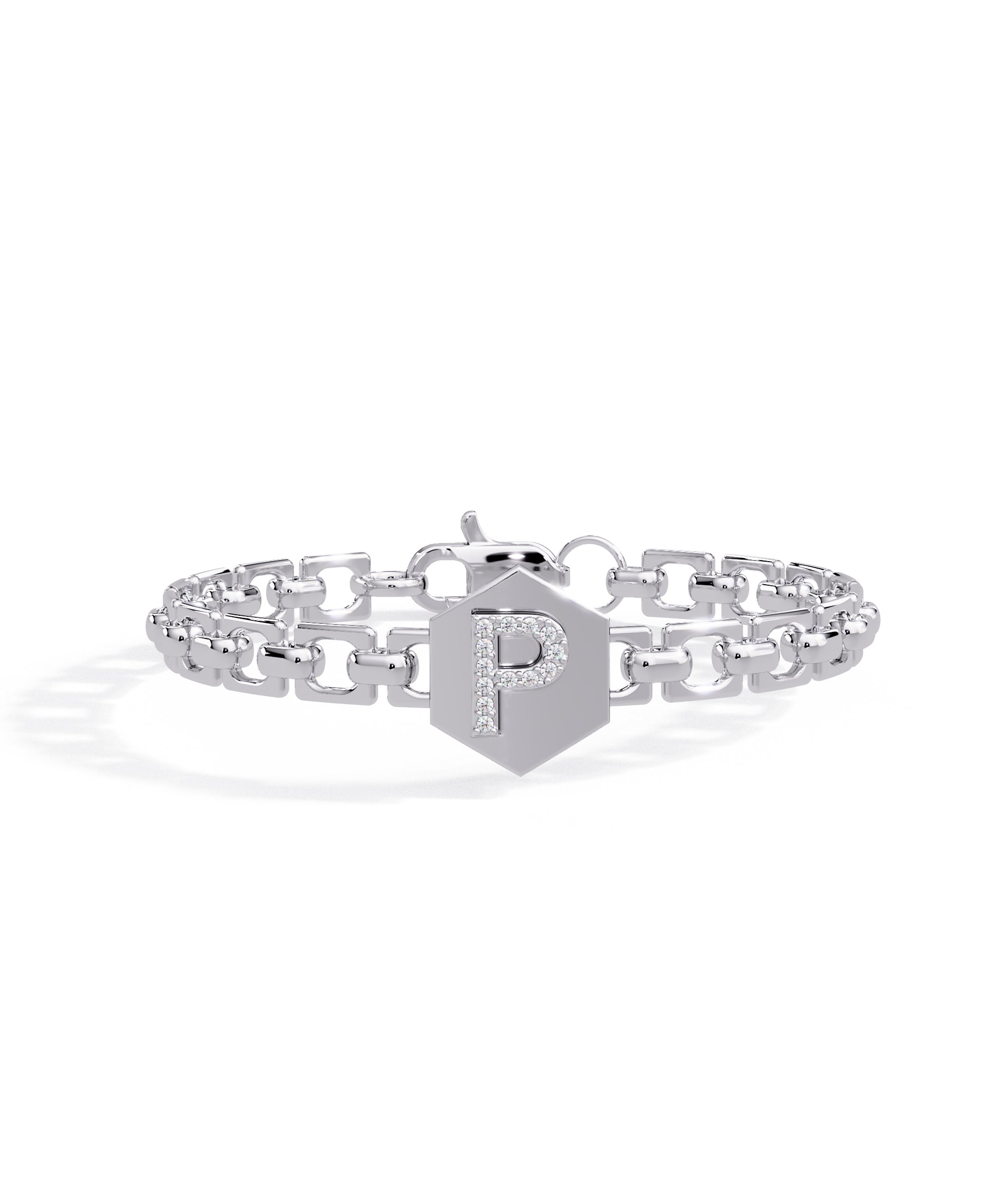 14k White Gold Small Initial Chain Bracelet
