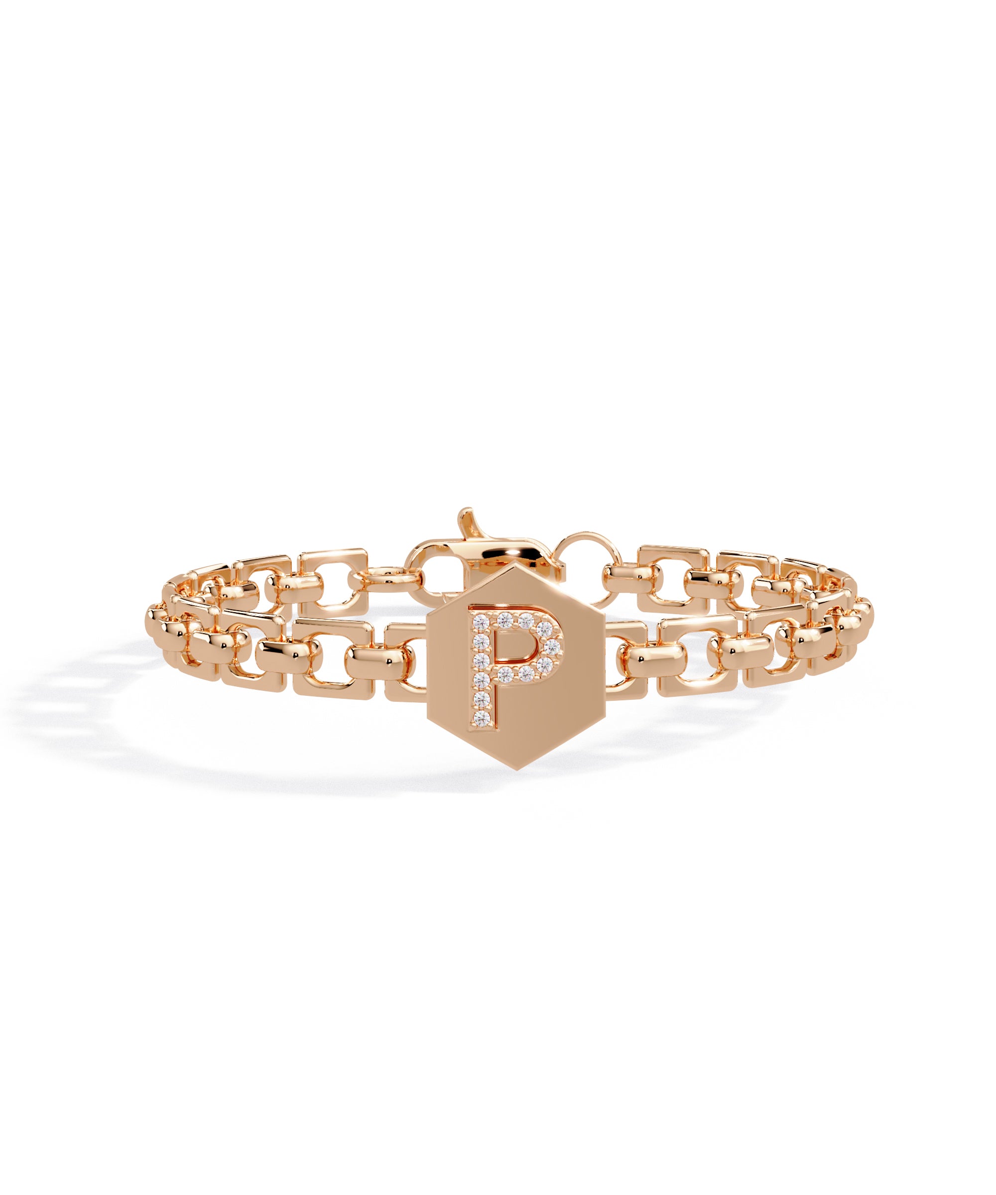 14k Rose Gold Small Initial Chain Bracelet