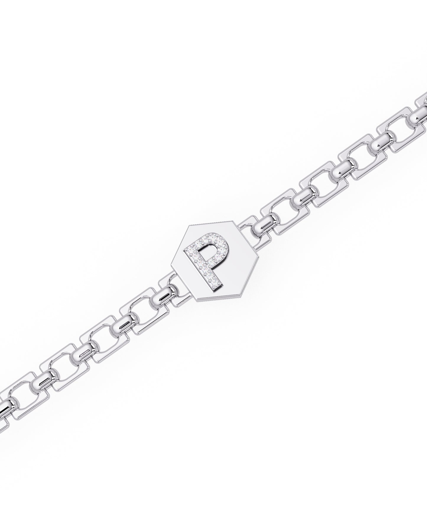 14k White Gold Small Initial Chain Bracelet