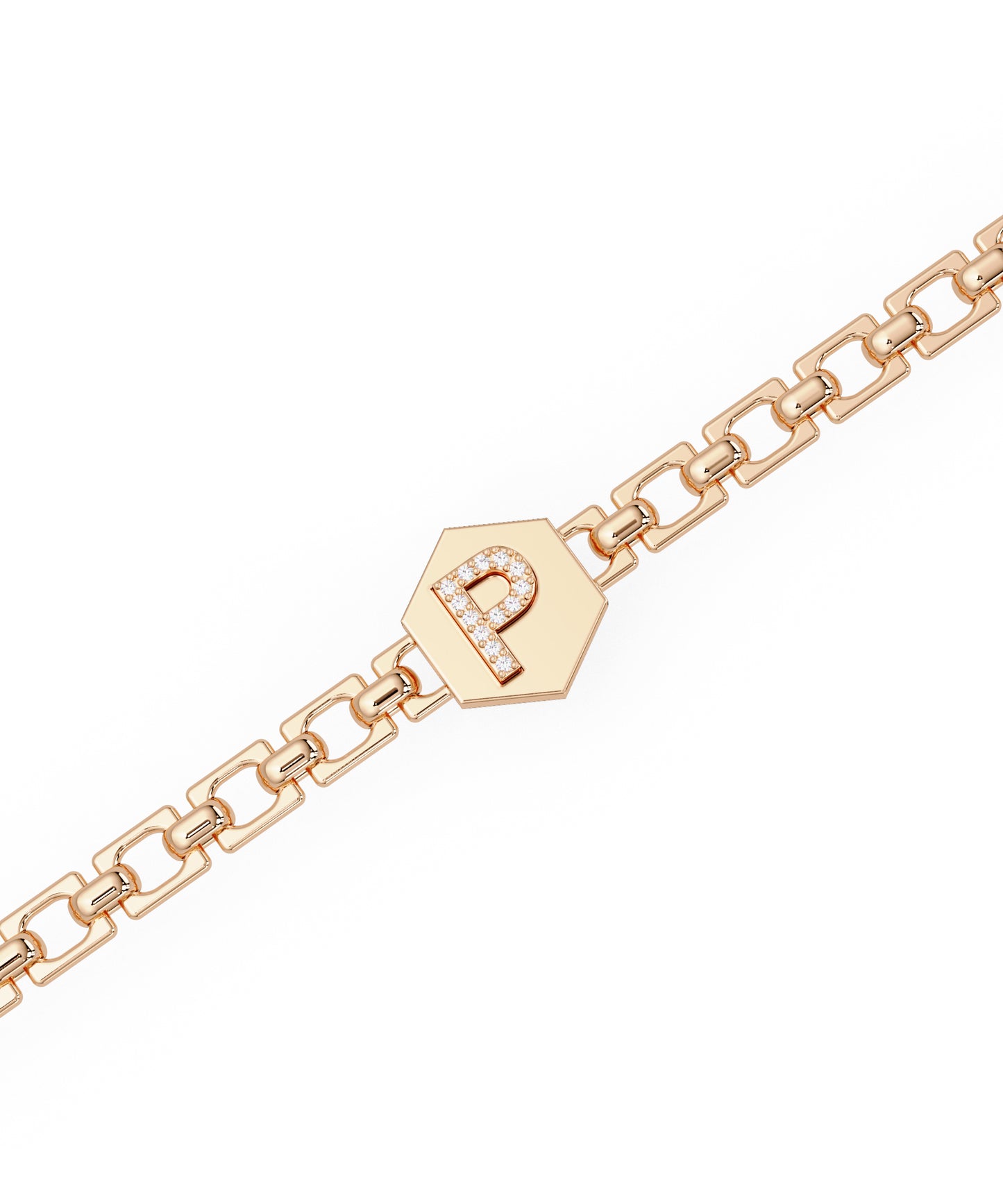 14k Rose Gold Small Initial Chain Bracelet
