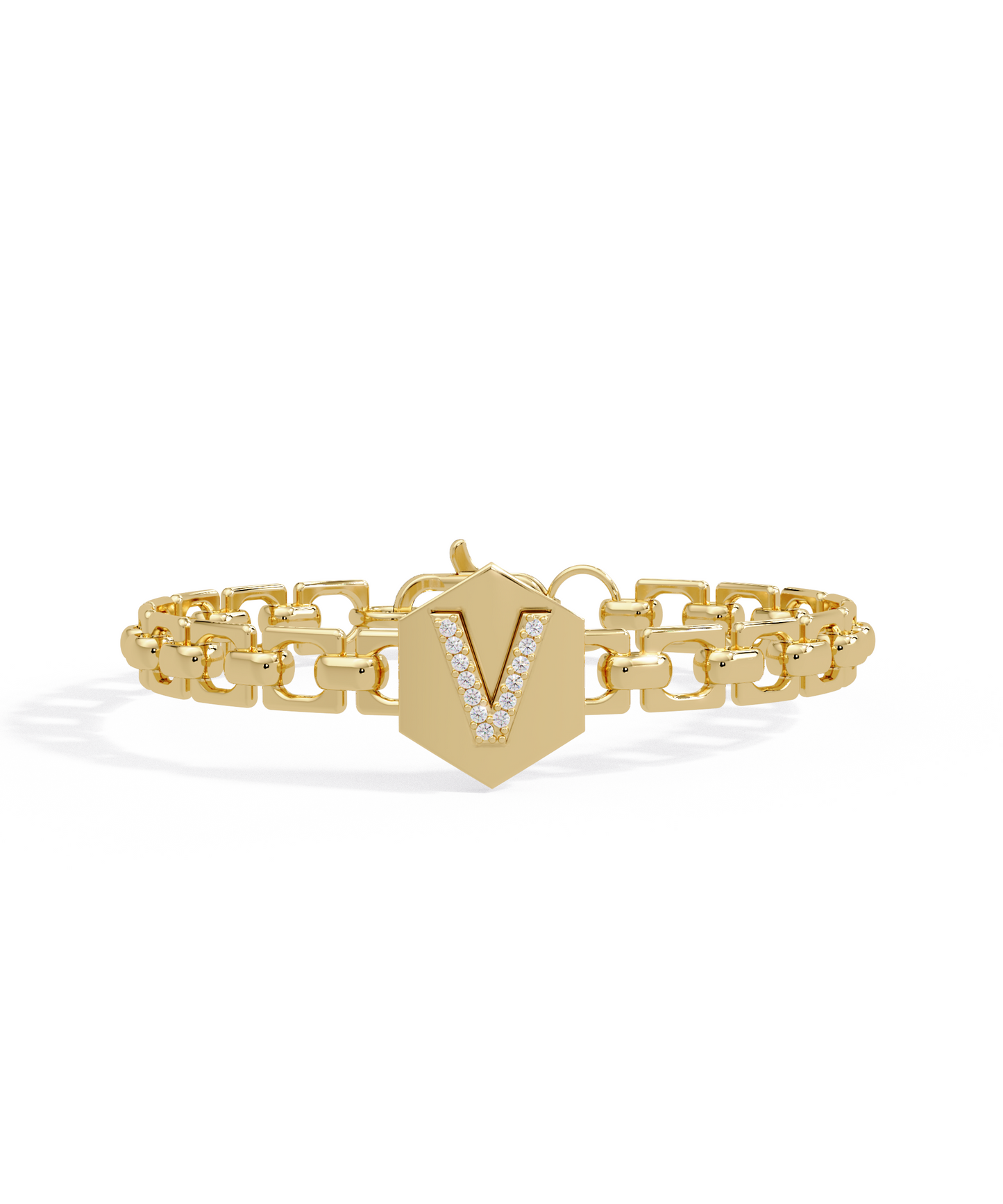 14k Yellow Gold Small Initial Chain Bracelet