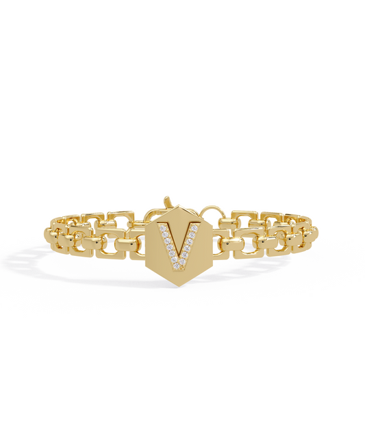 14k Yellow Gold Small Initial Chain Bracelet