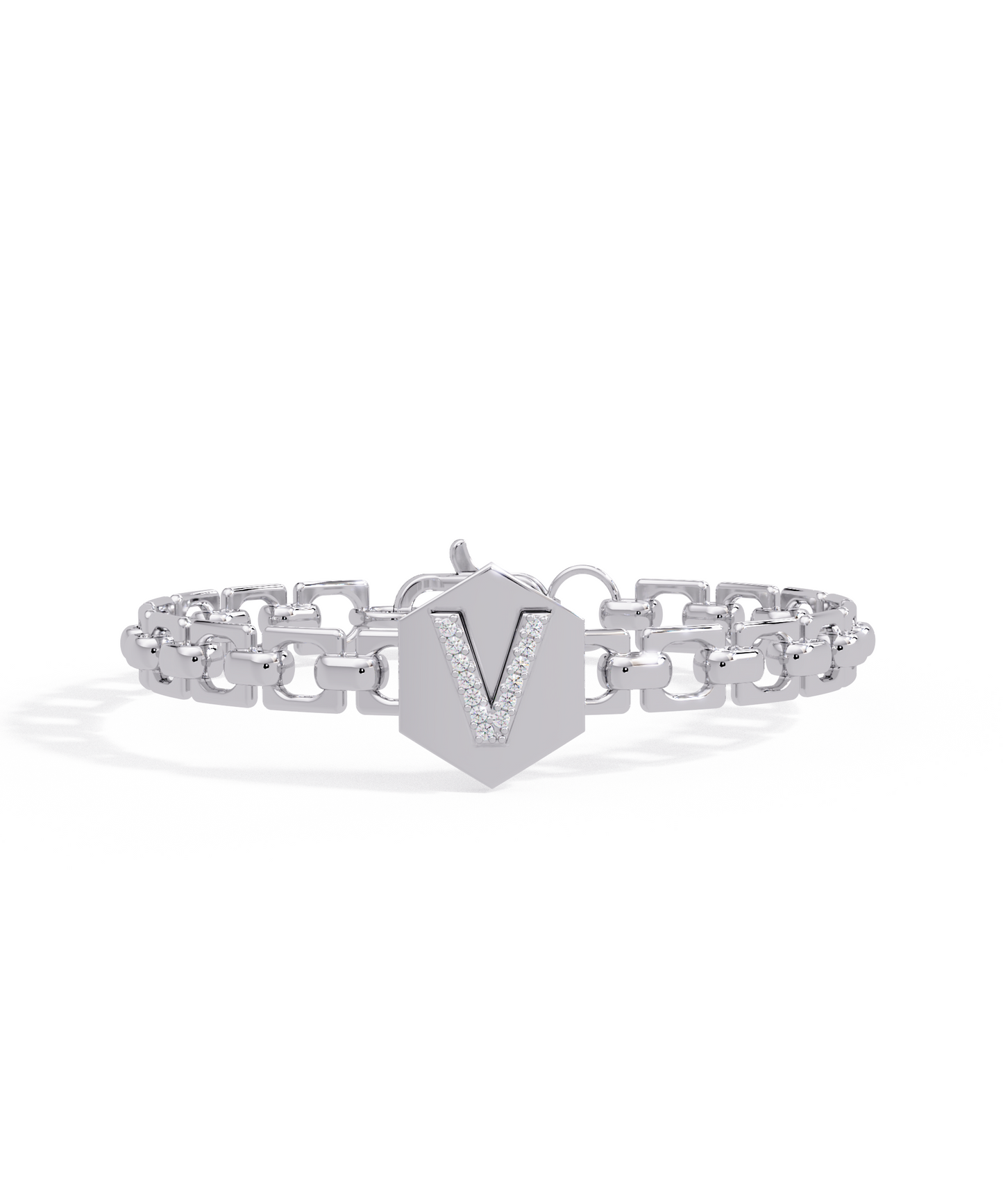 14k White Gold Small Initial Chain Bracelet