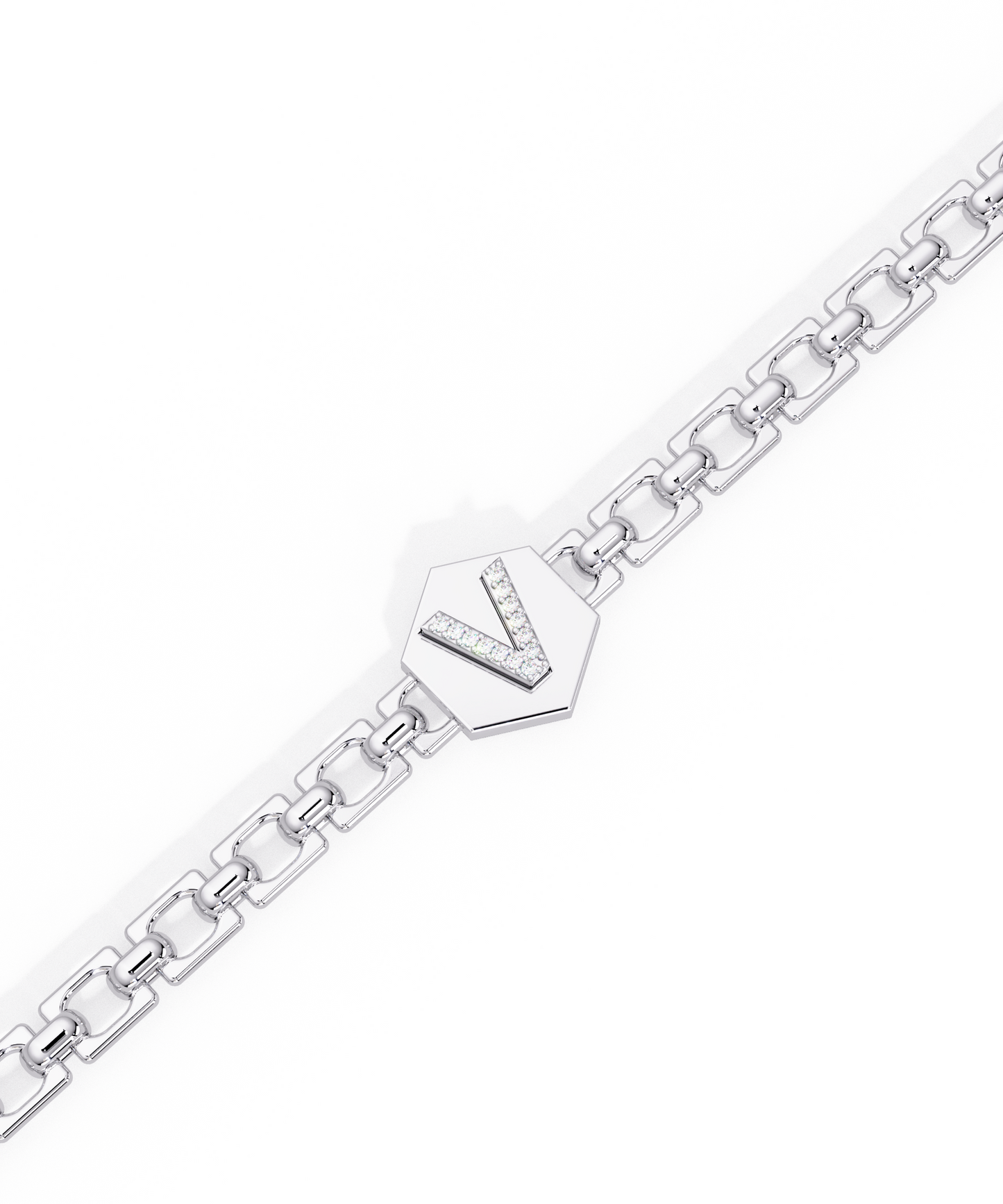14k White Gold Small Initial Chain Bracelet