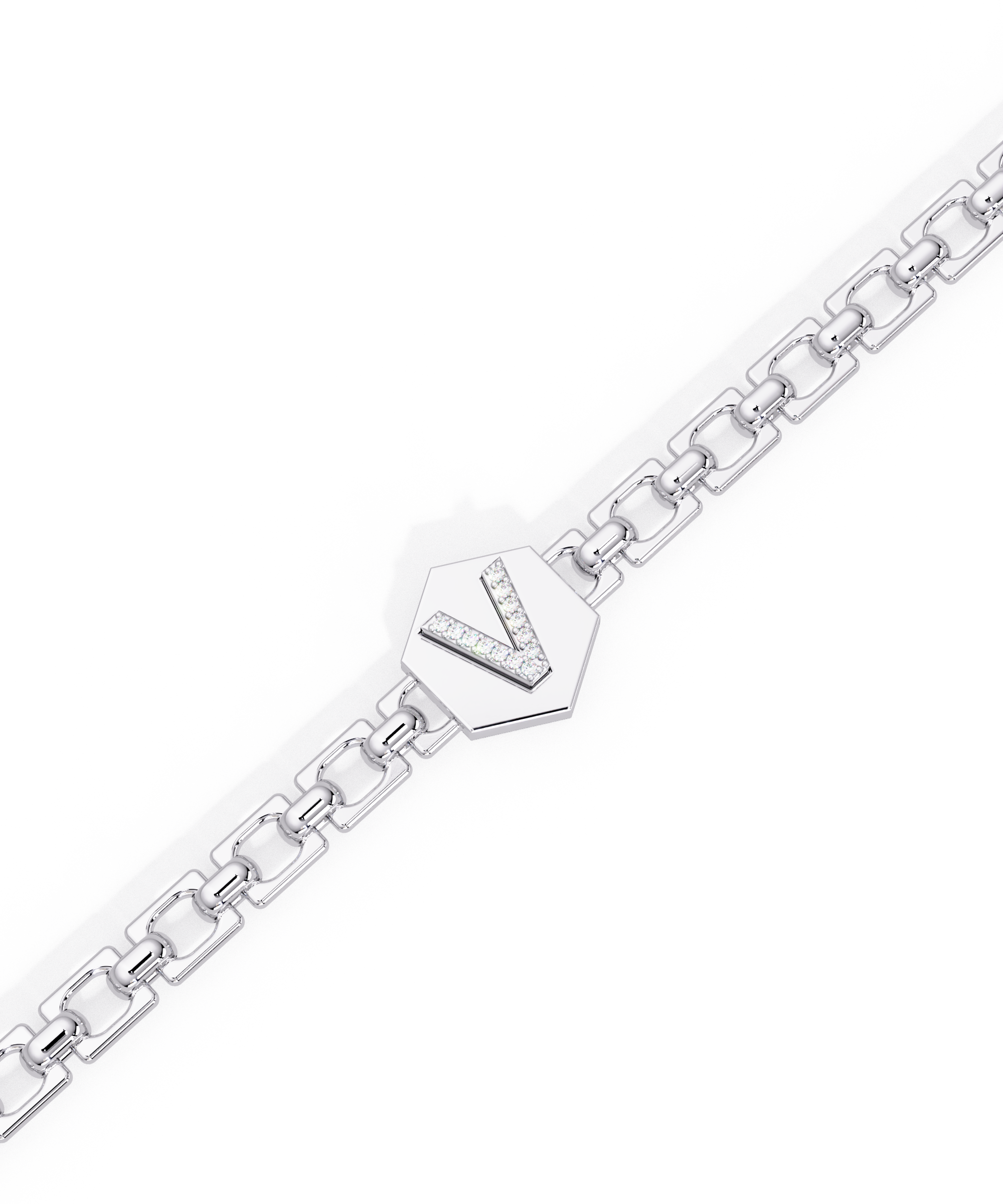 14k White Gold Small Initial Chain Bracelet