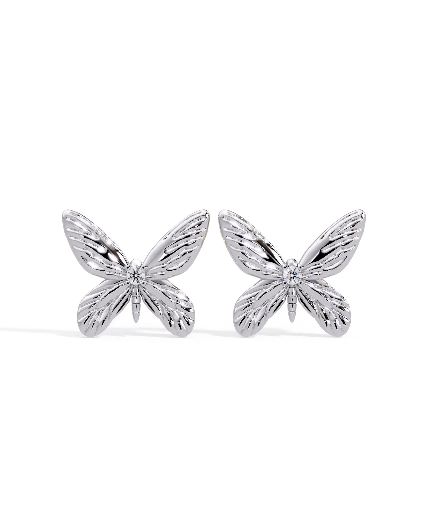 14k White Gold Tiny Butterfly Diamond Studs
