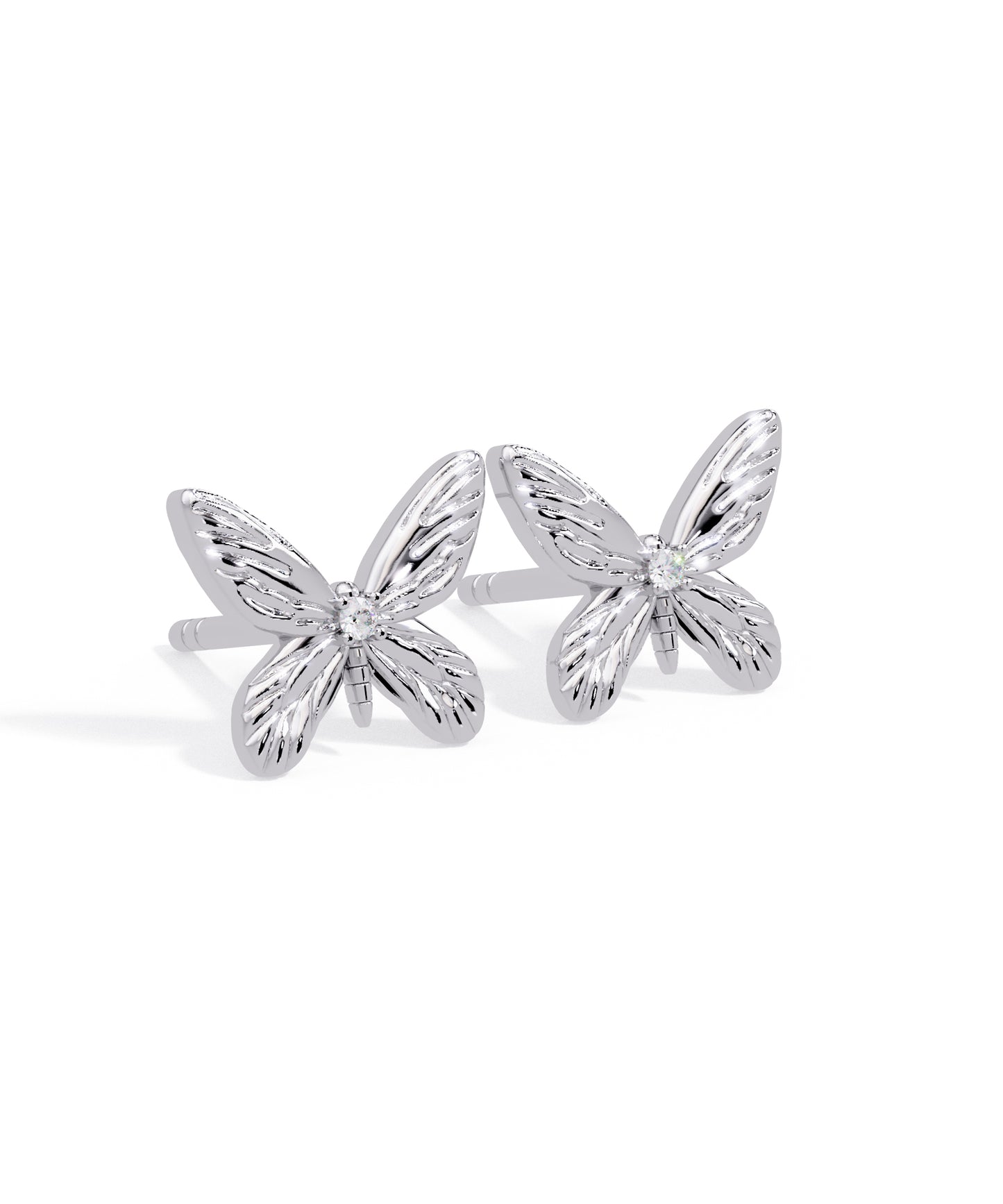 14k White Gold Tiny Butterfly Diamond Studs