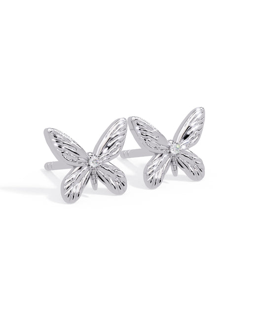 14k White Gold Tiny Butterfly Diamond Studs