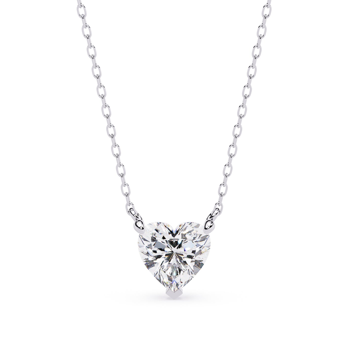 14K White Gold Solitaire Diamond Heart Necklace 1ct