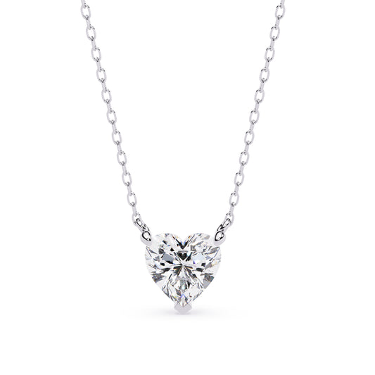 14K White Gold Solitaire Diamond Heart Necklace 1ct
