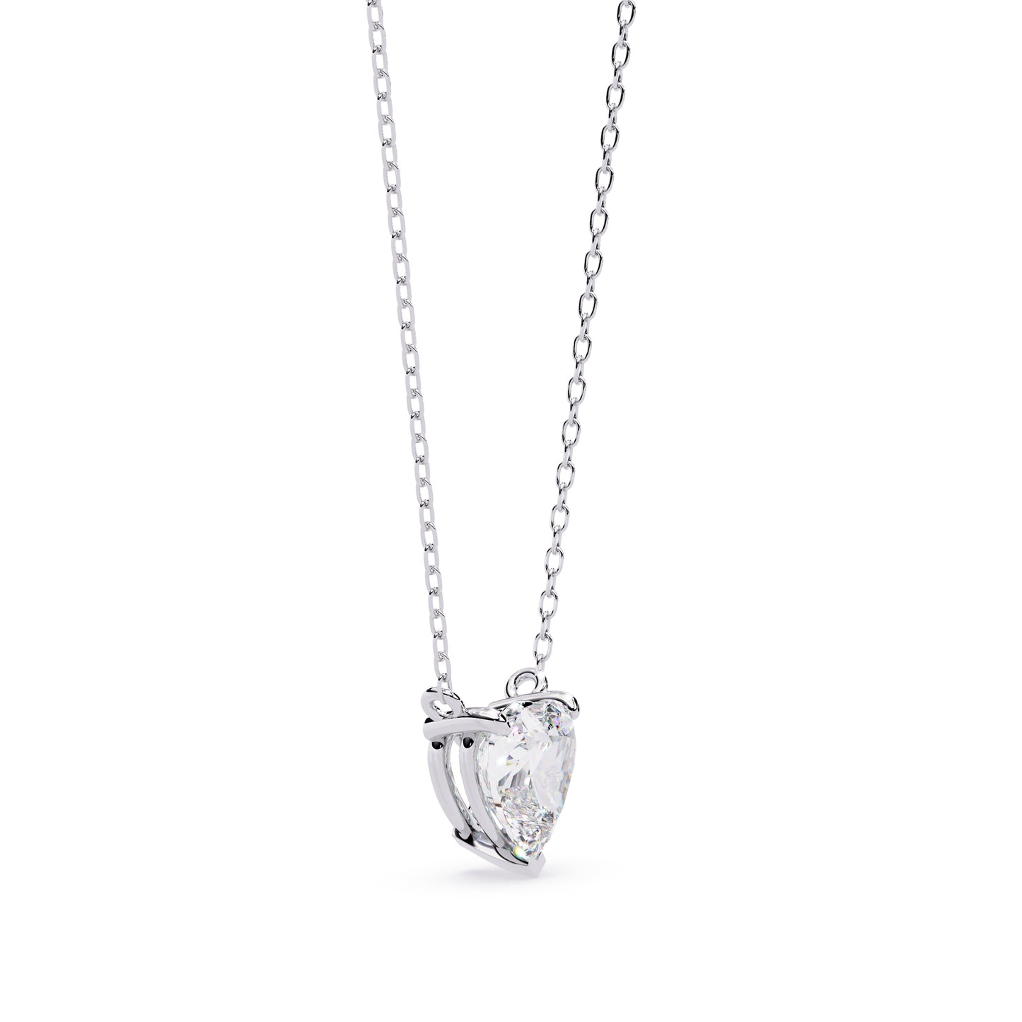 14K White Gold Solitaire Diamond Heart Necklace 1ct
