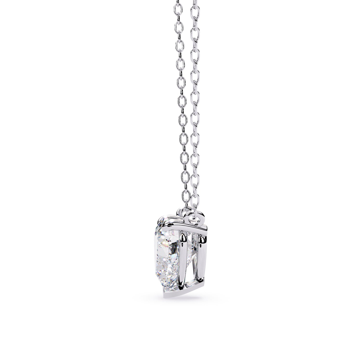 14K White Gold Solitaire Diamond Heart Necklace 1ct