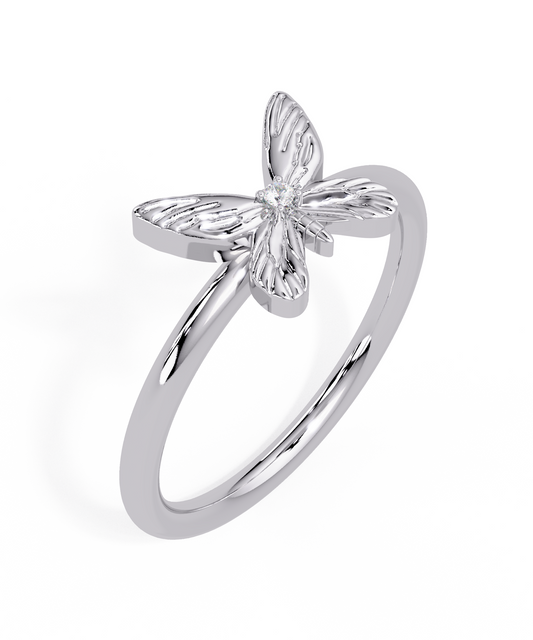 14k White Gold Tiny Butterfly Ring