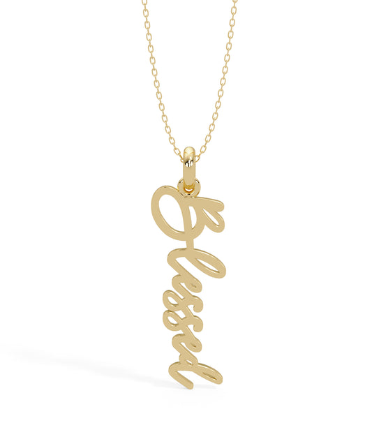 14k Yellow Gold Blessed Script Necklace