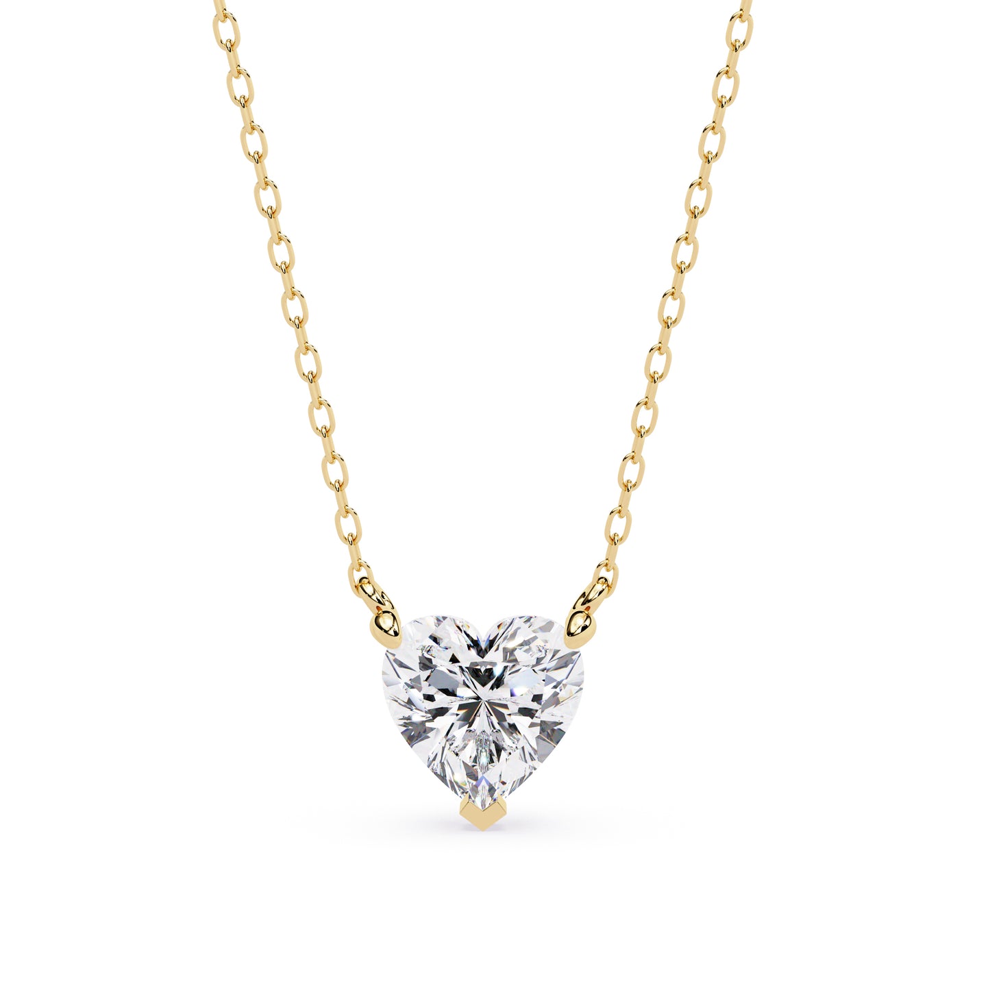 14K Yellow Gold Solitaire Diamond Heart Necklace 1ct