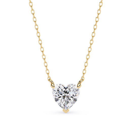 14K Yellow Gold Solitaire Diamond Heart Necklace 1ct