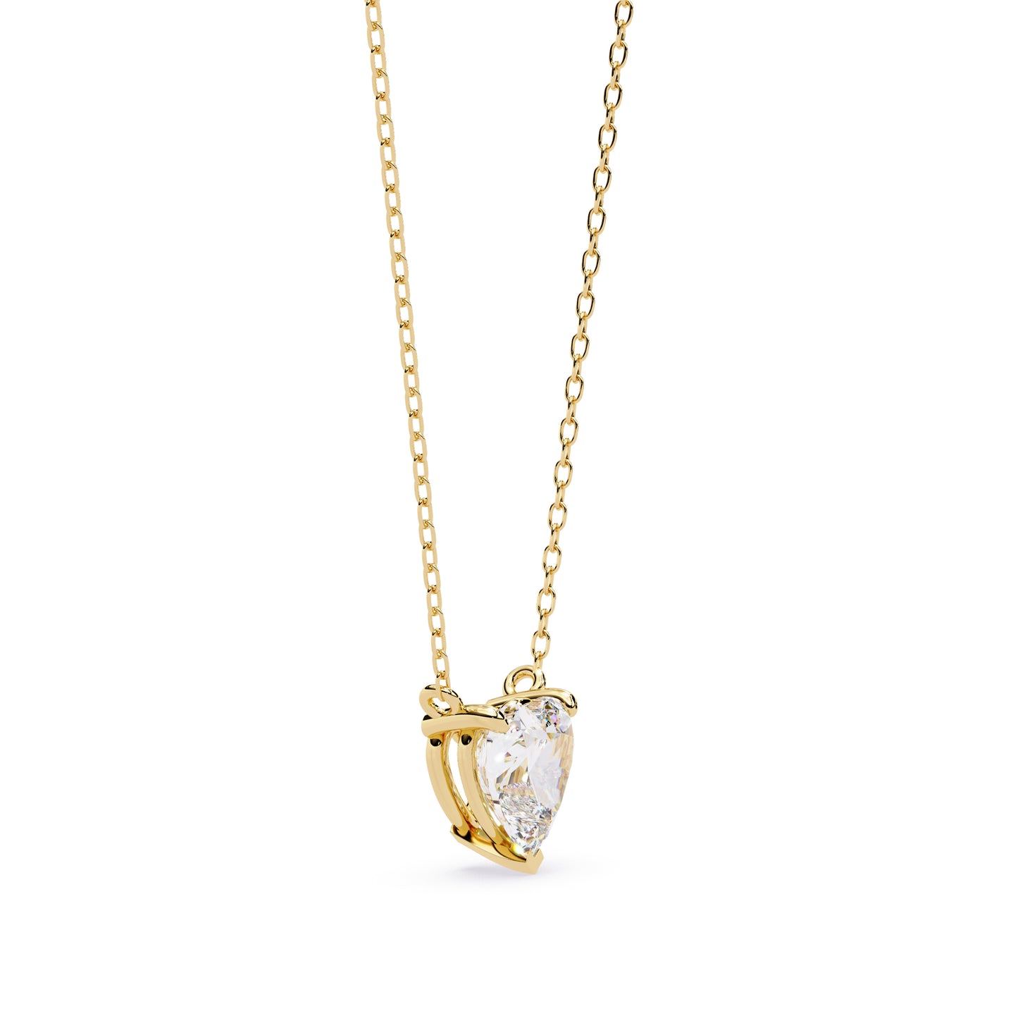 14K Yellow Gold Solitaire Diamond Heart Necklace 1ct