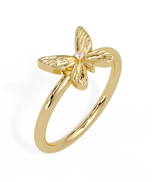 14k Yellow Gold Tiny Butterfly Ring