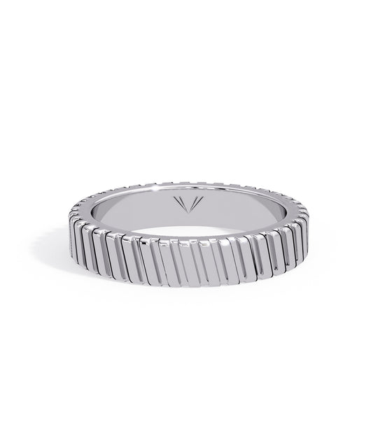 14k White Gold 3.6mm Striped Band